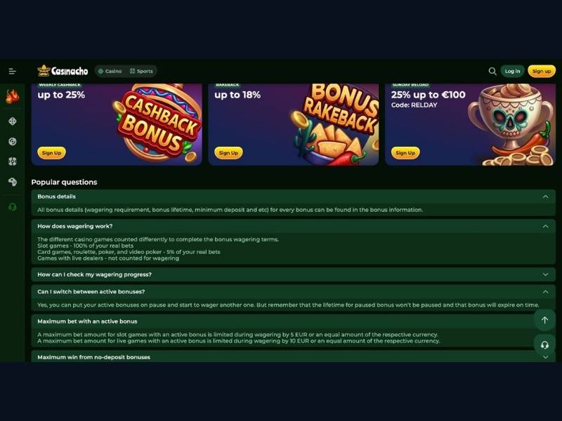Bonus saldo reale su Casinacho Casino Nacho Casino — cashback e rakeback prelevabili subito